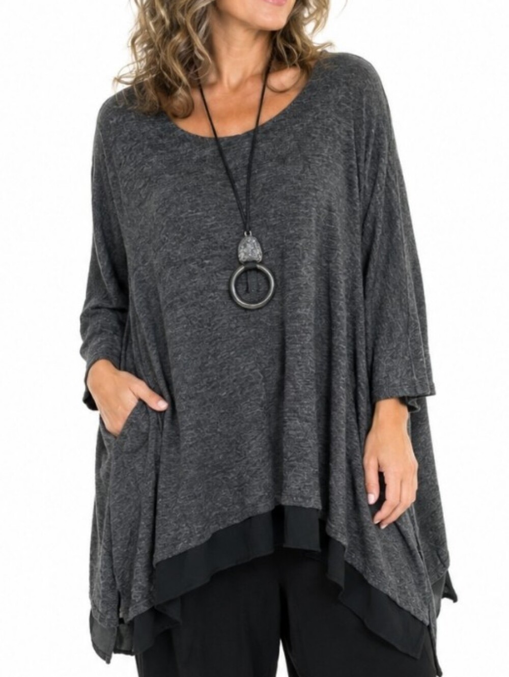 Umgee Dark Charcoal Swing Tunic 1X Lined Lagenlook